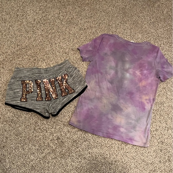 PINK Victoria’s Secret Rose Gold Bling Sequined SET  RARE!! Shorts and T-Shirt - Picture 8 of 15